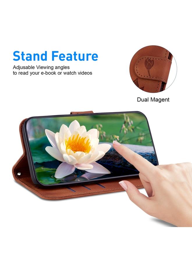 S-TOP Case For Motorola Moto G04s / Moto E14 Lotus Embossed Leather Phone Case - Image 5