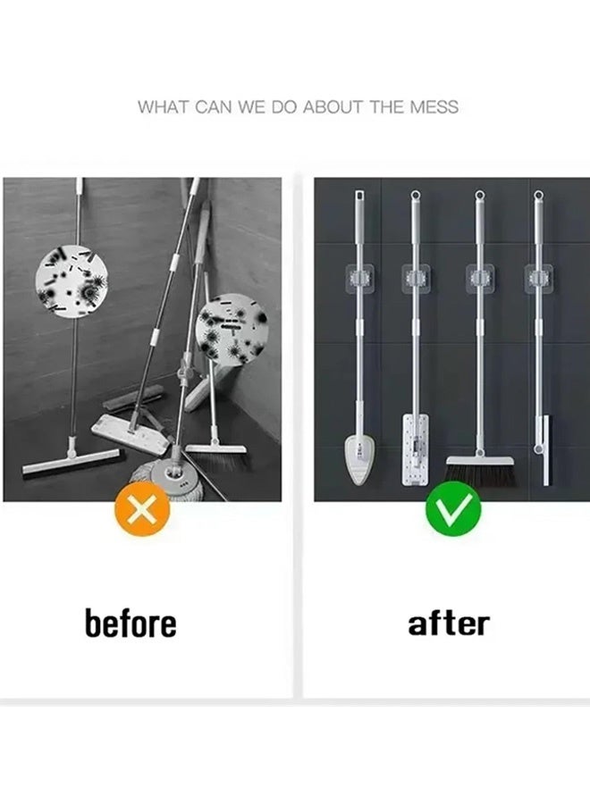 4-Piece Mop and Broom Holder Wall-Mop Storage Rack Plastic Hanging Mop Storage Rack Punch-Free Clip Hook for Bathroom and Kitchen (Gray) - Image 4