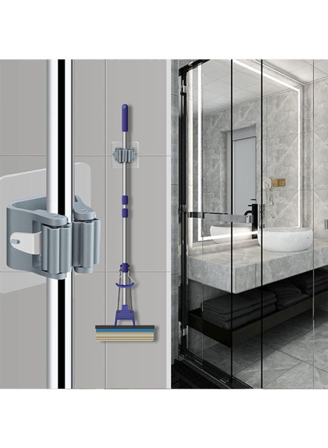 4-Piece Mop and Broom Holder Wall-Mop Storage Rack Plastic Hanging Mop Storage Rack Punch-Free Clip Hook for Bathroom and Kitchen (Gray) - Image 3