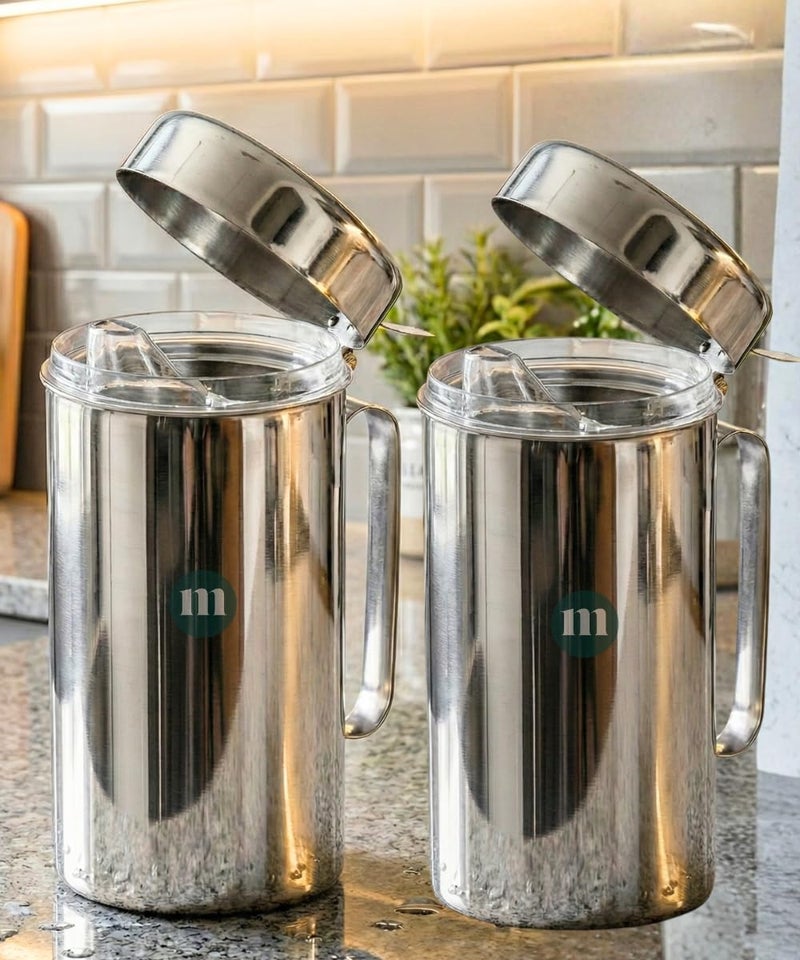MARU Stainless Steel Oil dispensers for kitchen 1 litre - Durable Kitchen Oil Containers/Can with Handle, Ideal for Cooking Perfect Oil Dispenser for Kitchen Use (1000ML + 1000ML) - Image 1