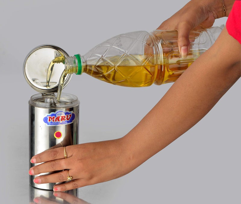 MARU Stainless Steel Oil dispensers for kitchen 1 litre - Durable Kitchen Oil Containers/Can with Handle, Ideal for Cooking Perfect Oil Dispenser for Kitchen Use (1000ML + 1000ML) - Image 5