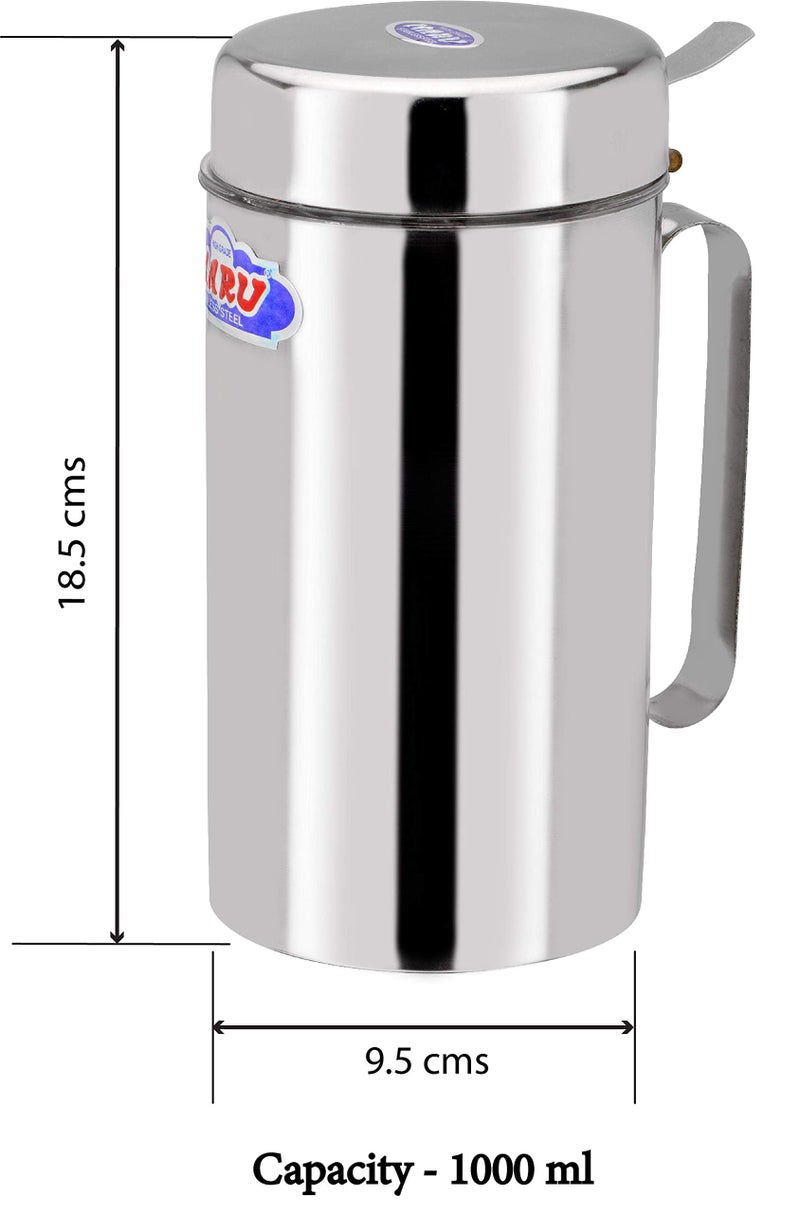 MARU Stainless Steel Oil dispensers for kitchen 1 litre - Durable Kitchen Oil Containers/Can with Handle, Ideal for Cooking Perfect Oil Dispenser for Kitchen Use (1000ML + 1000ML) - Image 2