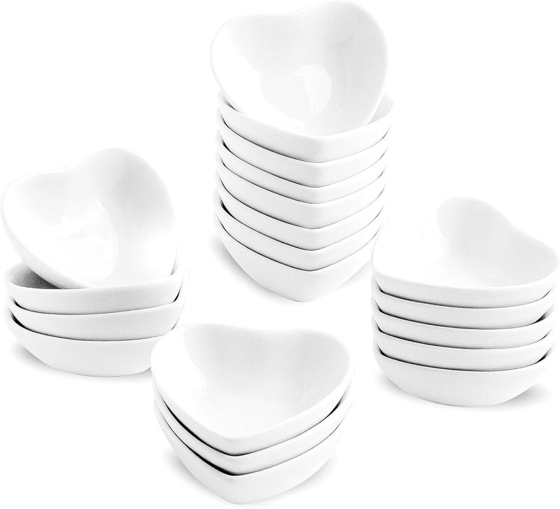 UIBFCWN 20 Pack Soy Sauce Dishes White Heart Shaped Dip Bowls Individual Dip Sauce Bowls Small Serving Bowls for Side Dishes Ketchup Valentines Day Wedding Party  1oz - Image 1