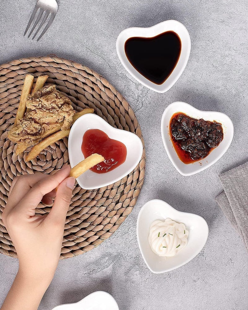 UIBFCWN 20 Pack Soy Sauce Dishes White Heart Shaped Dip Bowls Individual Dip Sauce Bowls Small Serving Bowls for Side Dishes Ketchup Valentines Day Wedding Party  1oz - Image 5