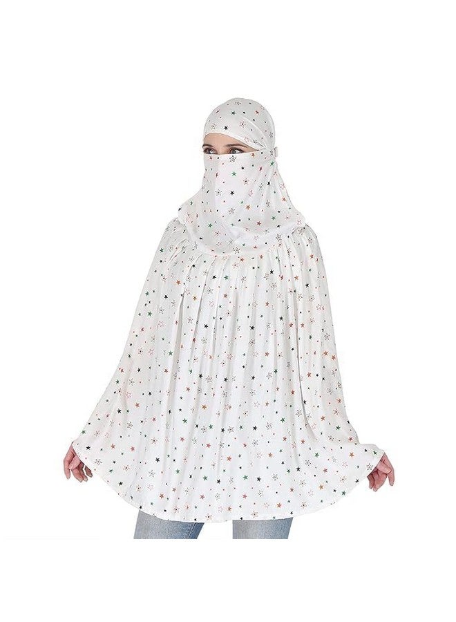 FIRAWER Cotton Long Scarf for Women & Girls - Universal Size Scarf & Mask Combo, UV Protection for Drivers, White Printed Design for Sunlight & Dust Protection - Image 1