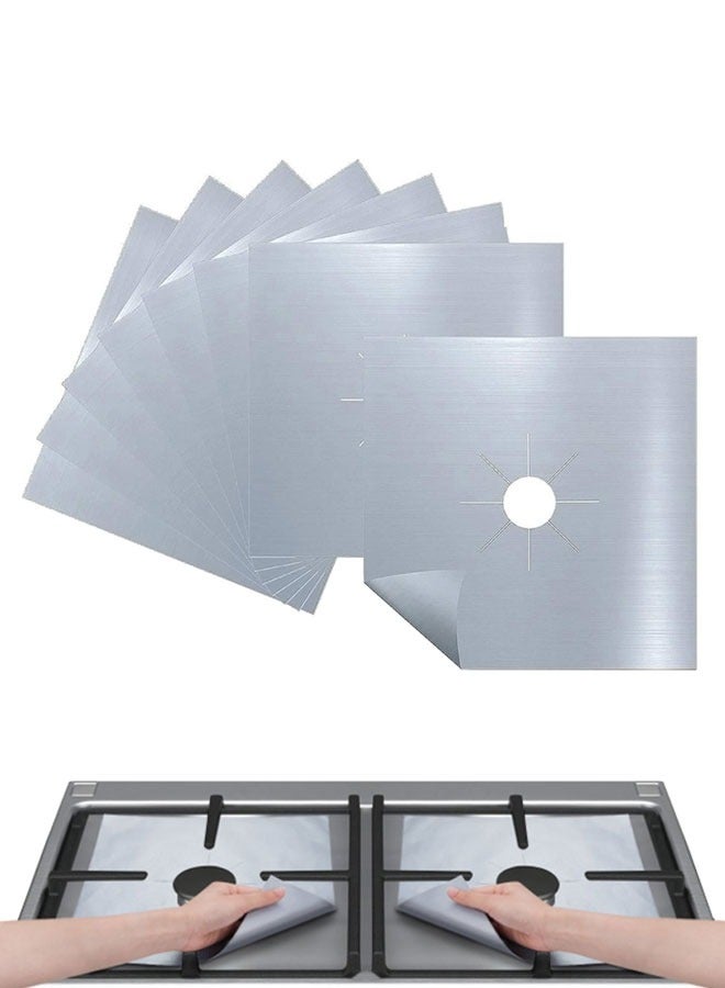 وهاواي 8PCS Stove Burner Covers Gas Stove Protectors Silver Double Thickness, Reusable, Non-Stick, Fast Clean Gas Stove Burner Liners for Kitchen/Cooking. Size 27x27cm BPA Free - Image 1