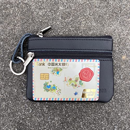 Moplusea Genuine Leather Small Coin Purse Wallet With Keychain Mini Change Purse Coin Pouch Holder For Men (GLCB010 Black) - Image 4