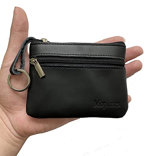Moplusea Genuine Leather Small Coin Purse Wallet With Keychain Mini Change Purse Coin Pouch Holder For Men (GLCB010 Black) - Image 3