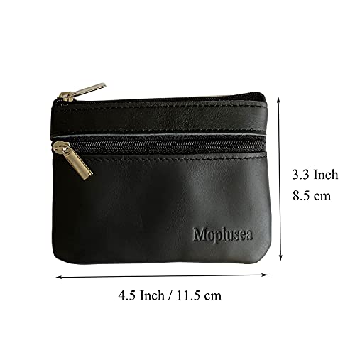 Moplusea Genuine Leather Small Coin Purse Wallet With Keychain Mini Change Purse Coin Pouch Holder For Men (GLCB010 Black) - Image 2