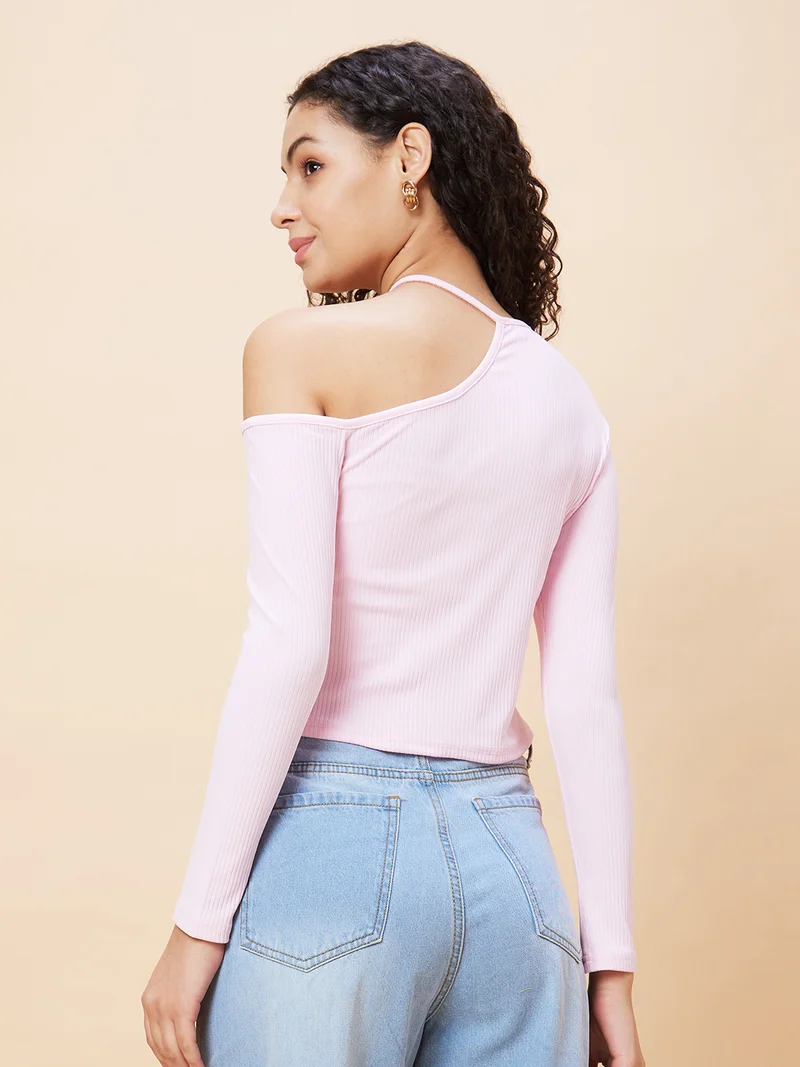 globus Women One Shoulder Pure Cotton Crop Top