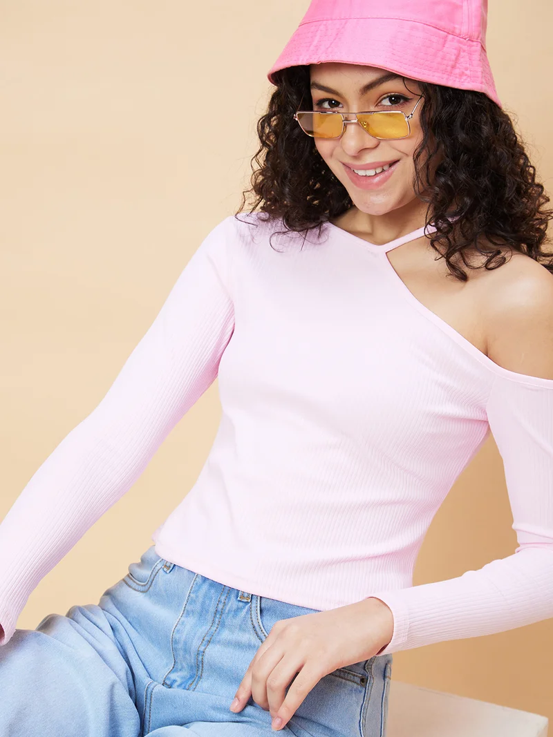 globus Women One Shoulder Pure Cotton Crop Top