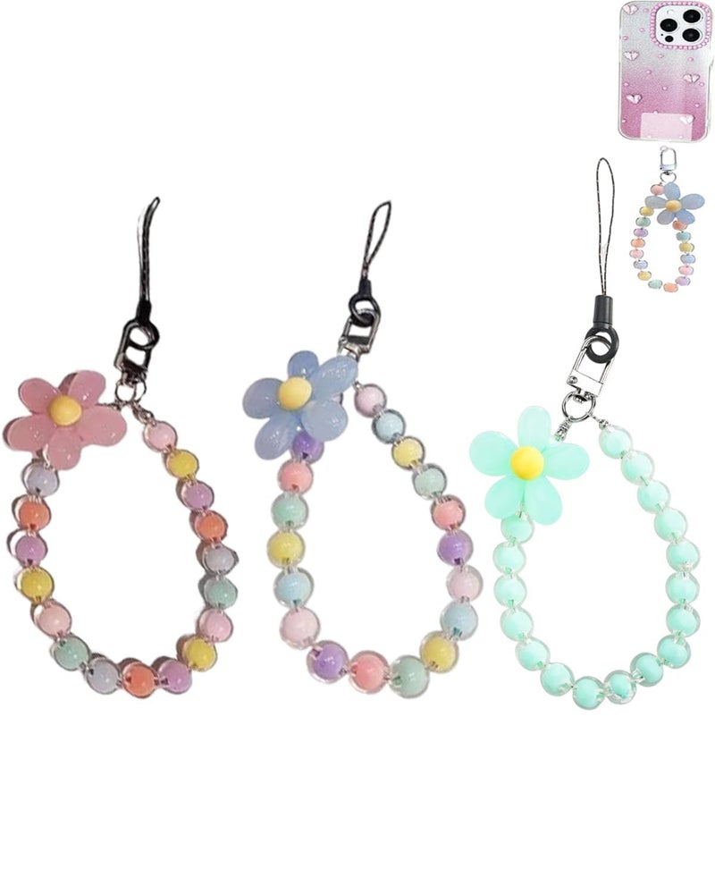 INOCEAN 3 Pcs Phone Charm, Bag Charms, Beaded Flower Phone Lanyard, Cute and Stylish Phone Strap for Girls and Women, Pink, Blue, and Multicolor Design, Phone Charms for Girls - Image 1