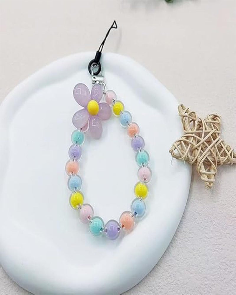 INOCEAN 3 Pcs Phone Charm, Bag Charms, Beaded Flower Phone Lanyard, Cute and Stylish Phone Strap for Girls and Women, Pink, Blue, and Multicolor Design, Phone Charms for Girls - Image 4