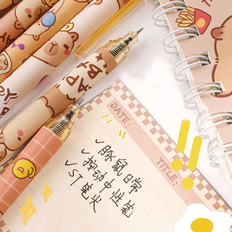 MOZXIRZ 6 Pcs Cartoon Retractable Pens Gel Ink Pens Cute Capybara Pen 0.5mm Black Ink Writing Pen Office School Supplies for Women Girls (Capybara) - Image 4