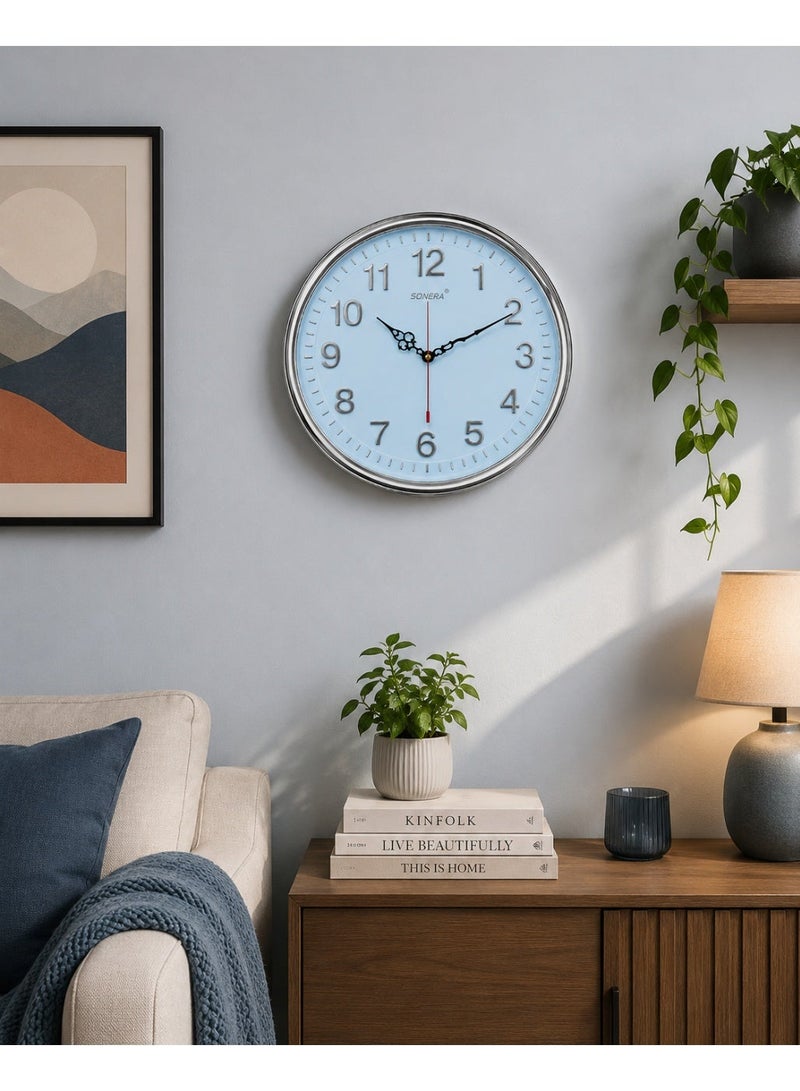 SONERA 32 cm Round Wall Clock in Light Blue – Elegant Modern Wall Clock for Home and Office Décor - Image 2