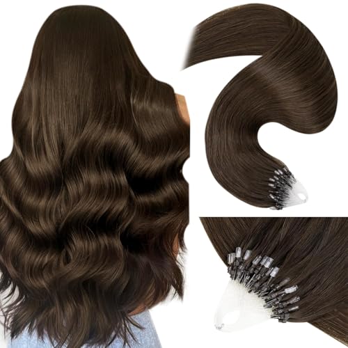 LaaVoo Microlink Hair Extensions Human Hair Brown Micro Beads Hair Extensions Dark Brown 50g 50s 18 Inch - Image 1