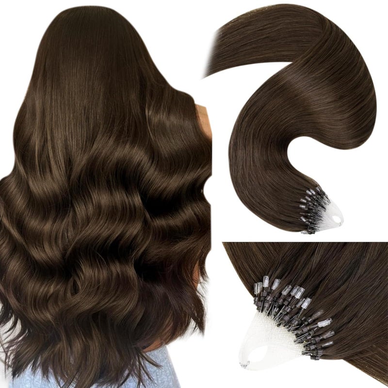 LaaVoo Microlink Hair Extensions Human Hair Brown Micro Beads Hair Extensions Dark Brown 50g 50s 18 Inch - Image 3