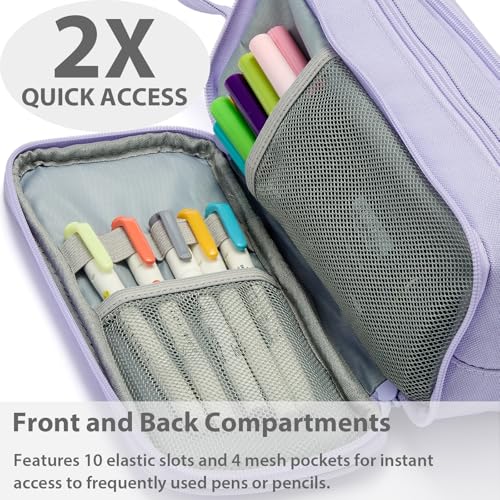SPACEMATE Pencil Case Pouch Box Bag School Supplies Girls Boys Kids, Cute Preppy Stuff Big Capacity Aesthetic Pen Organizer, Back to College Stationary, Purple, Extra Large Style, 2300ml - Image 5