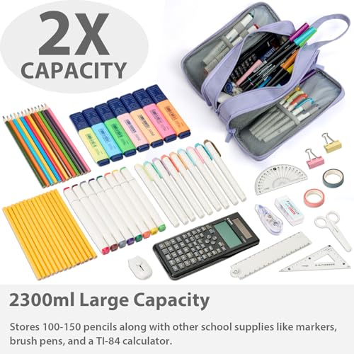 SPACEMATE Pencil Case Pouch Box Bag School Supplies Girls Boys Kids, Cute Preppy Stuff Big Capacity Aesthetic Pen Organizer, Back to College Stationary, Purple, Extra Large Style, 2300ml - Image 2
