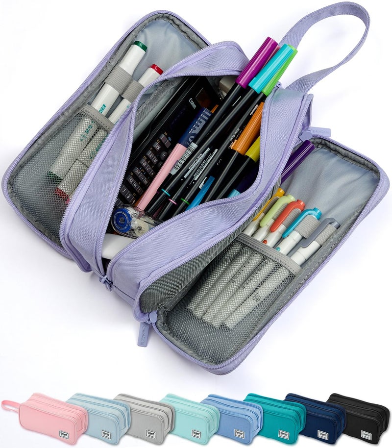 SPACEMATE Pencil Case Pouch Box Bag School Supplies Girls Boys Kids, Cute Preppy Stuff Big Capacity Aesthetic Pen Organizer, Back to College Stationary, Purple, Extra Large Style, 2300ml - Image 1