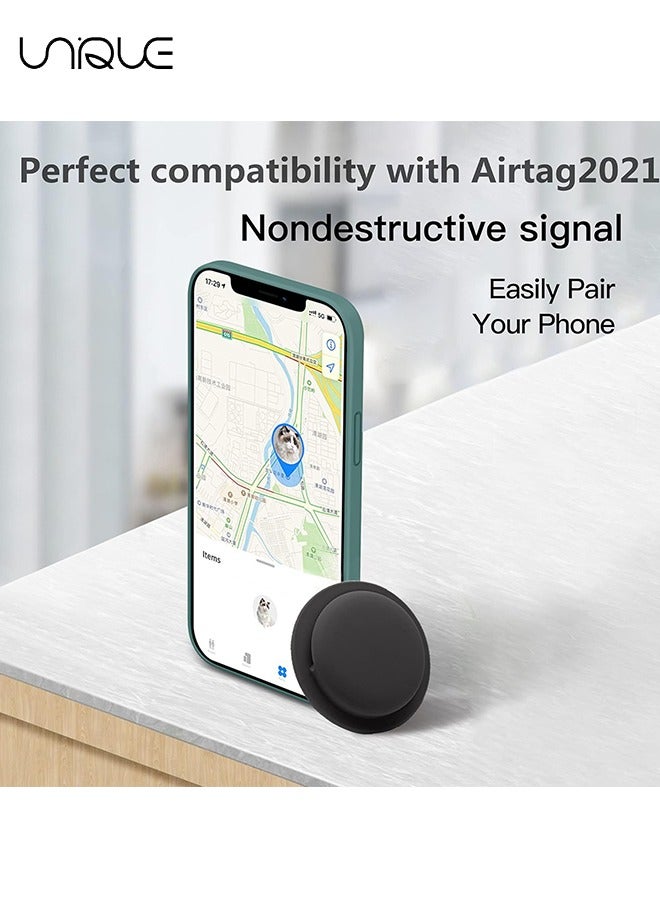يونيك 2 حزم حالة AirTag ، حامل AirTag ، ملحقات AirTag ، سيليكون قابل لللصق ، مقاوم للماء مضاد للخدش حالة AirTag ، حامل Air Tag للأطفال (أسود) - Image 3