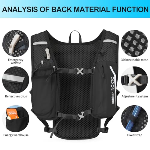 INOXTO Running Hydration Vest Backpack,Lightweight Insulated Pack with 1.5L Water Bladder Bag Daypack for Hiking Trail Running Cycling Race Marathon for Women Men (610 Black) - Image 4