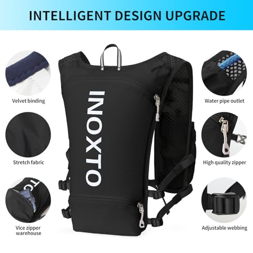 INOXTO Running Hydration Vest Backpack,Lightweight Insulated Pack with 1.5L Water Bladder Bag Daypack for Hiking Trail Running Cycling Race Marathon for Women Men (610 Black) - Image 3