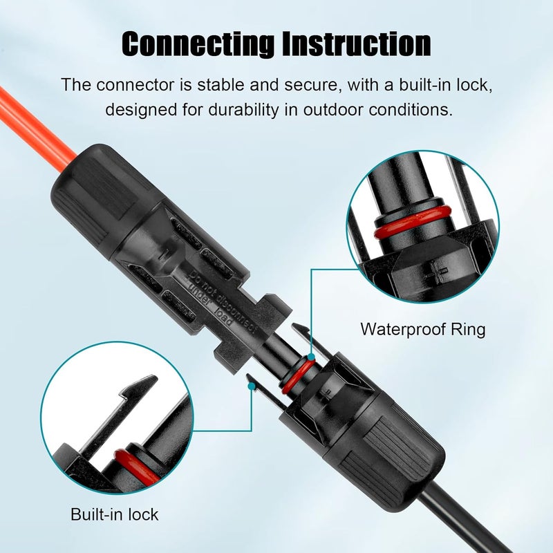 Kimbluth 10 AWG Solar Extension Cable 50FT Black + 50FT Red, Ultra Solar Panel Wire Male to Female Tinned Copper Wire for Solar Panel, Automotive, RV, Boat, Outdoors - Image 4