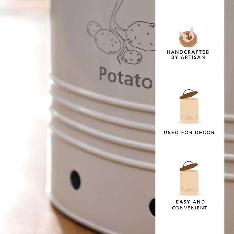Ellementry Canny Potato Storage Barrel With Wooden Lid2500 Gm Kitchen Storage Container Kitchen Accessories Items Storage Organizer Kitchen Organizer Multipurpose Storage Container Grey - Image 3