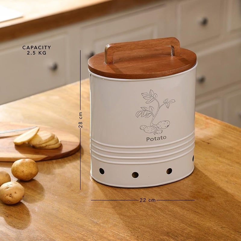 Ellementry Canny Potato Storage Barrel With Wooden Lid2500 Gm Kitchen Storage Container Kitchen Accessories Items Storage Organizer Kitchen Organizer Multipurpose Storage Container Grey - Image 4