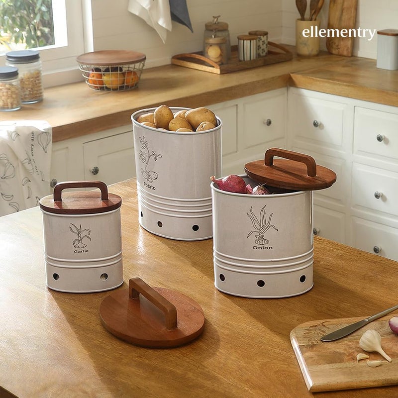 Ellementry Canny Potato Storage Barrel With Wooden Lid2500 Gm Kitchen Storage Container Kitchen Accessories Items Storage Organizer Kitchen Organizer Multipurpose Storage Container Grey - Image 5