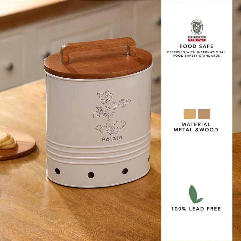 Ellementry Canny Potato Storage Barrel With Wooden Lid2500 Gm Kitchen Storage Container Kitchen Accessories Items Storage Organizer Kitchen Organizer Multipurpose Storage Container Grey - Image 2