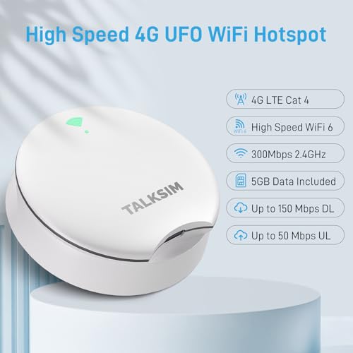 TALKSIM UFO Mobile Hotspot with 5GB Data, Portable Pocket WiFi 6 & 4G LTE Hotspot MiFi Device, Compatible with AT&T, T-Mobile, Verizon |10 Connected Devices, USA Coverage, No Contract (White, 5GB) - Image 2