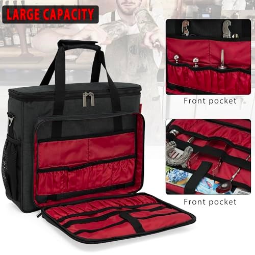 OUUTMEE Bartender Bag Bartender Kit Travel Bag for Cocktail Shaker Set Portable Carrying Case with Compartments for Wine Bottles for Travel Home Indoor Outdoor PartyBag Without Tools - Image 3