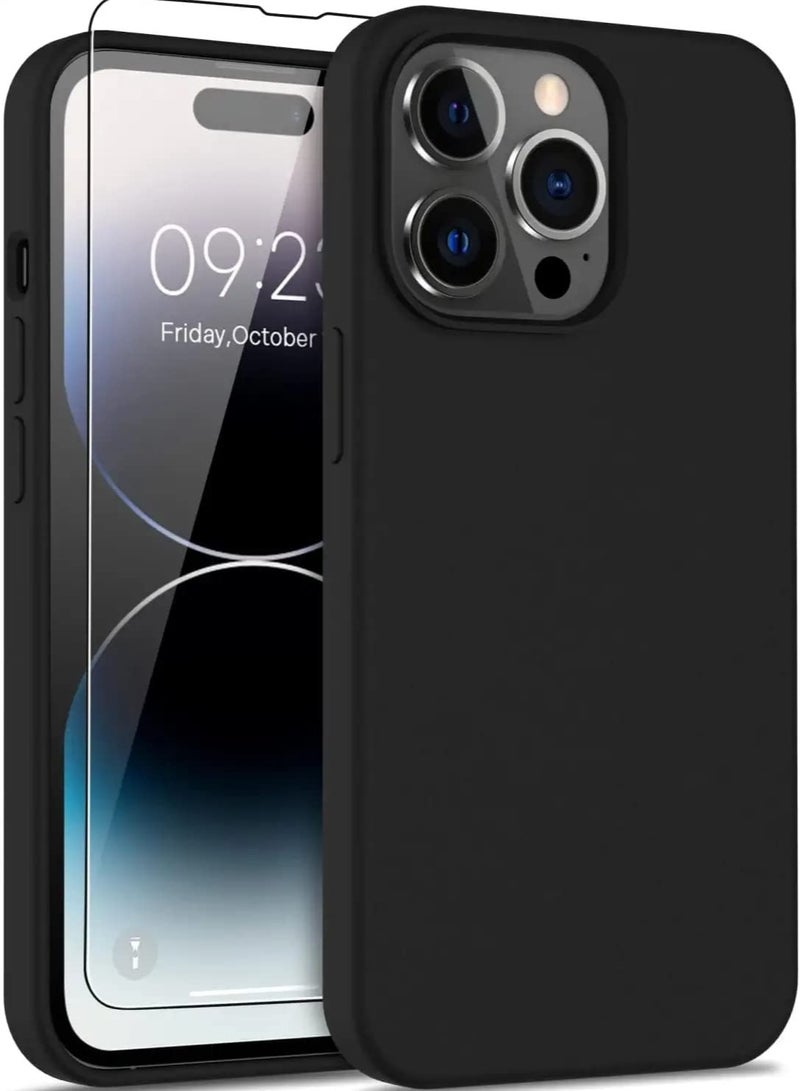 Designed for iPhone 14 Pro Max Case with 2 Pack Screen Protector, Liquid Silicone Ultra Slim Shockproof Protective Phone Case with [Soft Anti-Scratch Microfiber Lining], 6.7 inch (Black) - Image 1