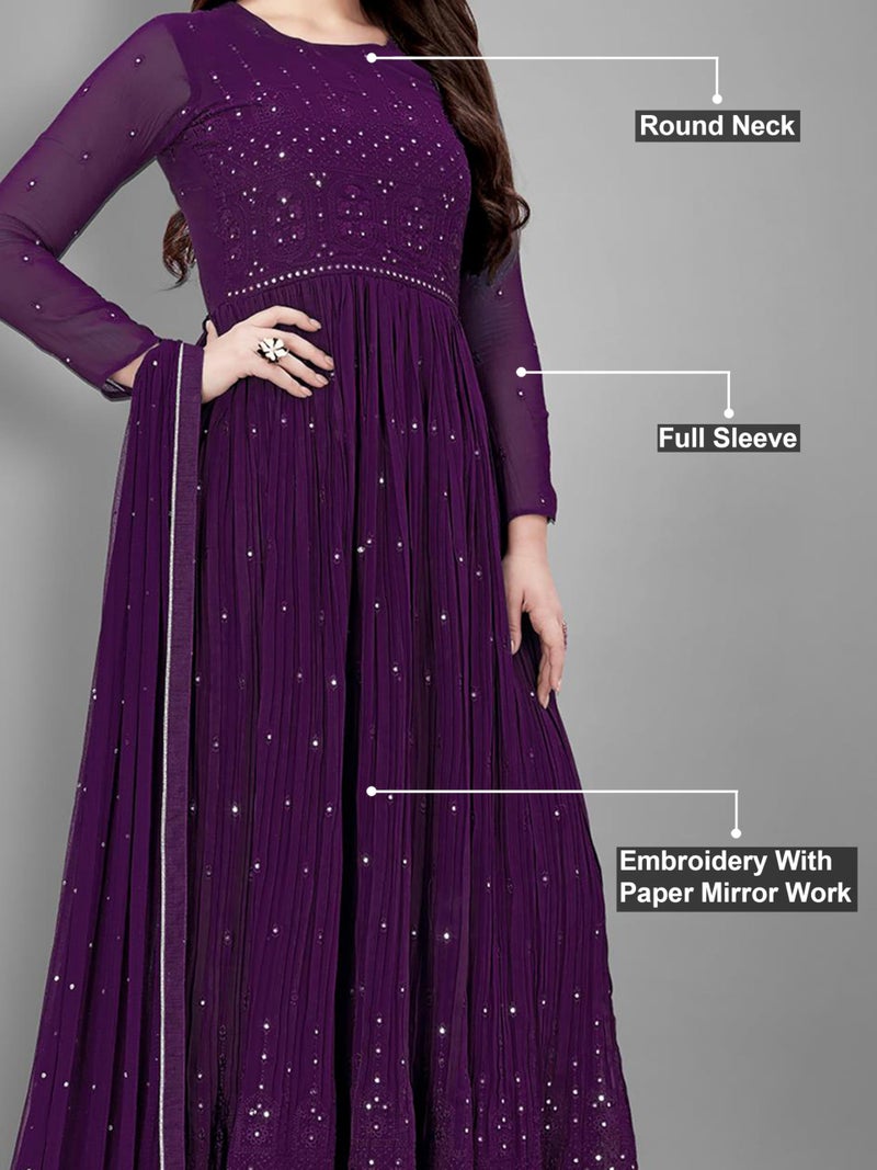 TRENDMALLS Women's Georgette Embroidery Salwar Suit Anarkali Kurta Set with Dupatta (G88-Purple-S) - Image 4