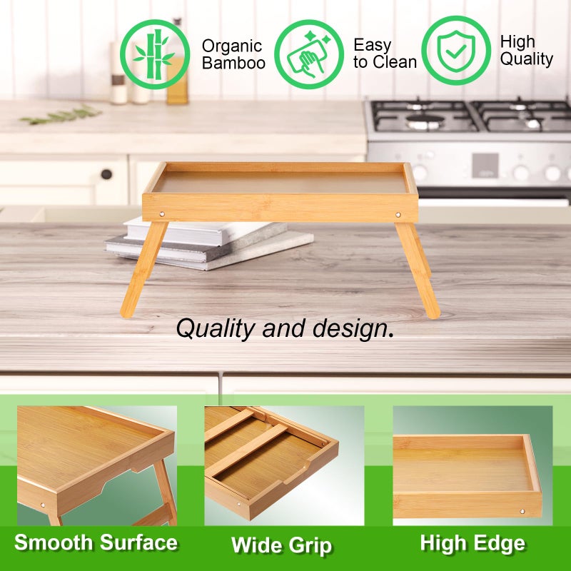 Fibogollo 4 Pack Bamboo Bed Tray Table with Folding Legs,Breakfast Trays,Serving Tray for Food and Snack,Laptop Trays for Working(Natural) - Image 4