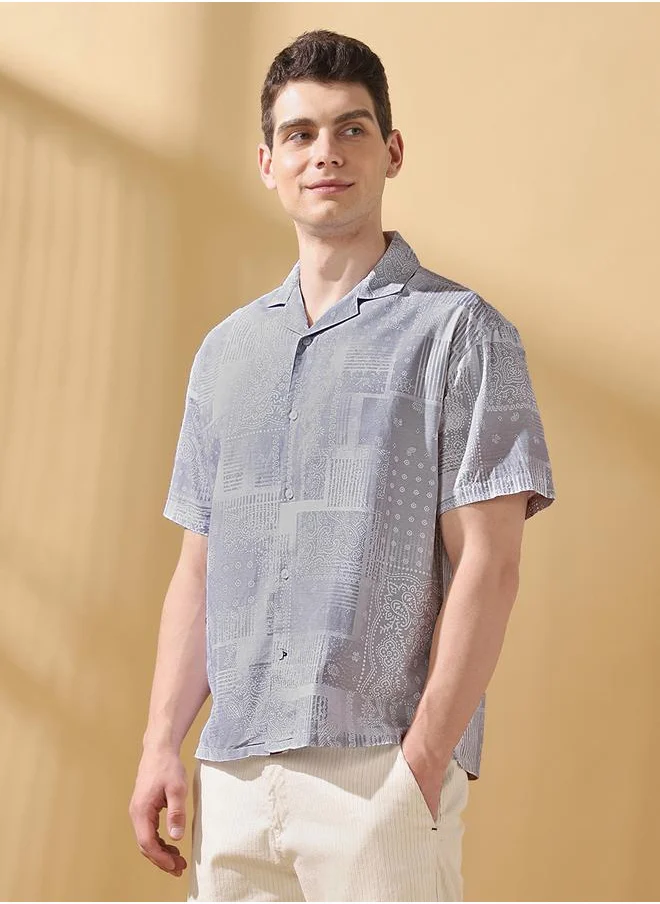 Dennis Lingo Relaxed Fit Printed Olive 100% cotton Regular Length Half Sleeves Cuban Collar Woven Weave Button Down for Men -a timeless essential for modern wardrobes.