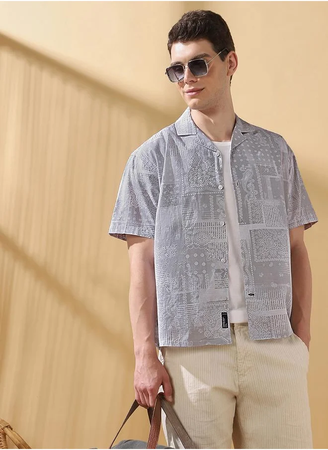 Dennis Lingo Relaxed Fit Printed Olive 100% cotton Regular Length Half Sleeves Cuban Collar Woven Weave Button Down for Men -a timeless essential for modern wardrobes.