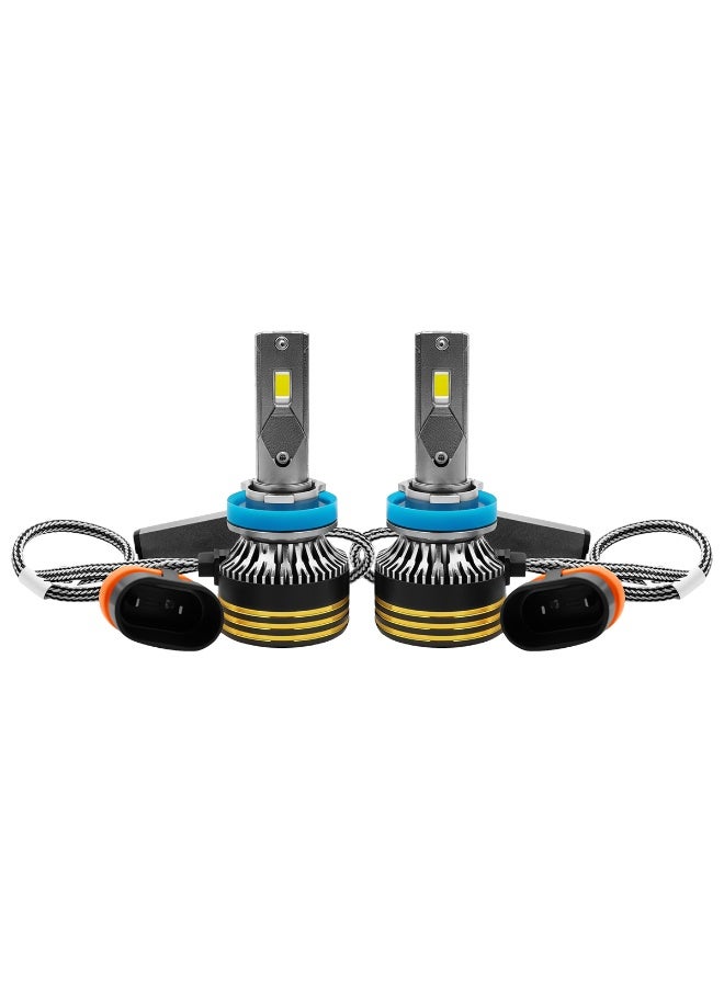 جولدن كامل مصابيح أمامية LED M8 Pro H11 من Golden Camel، بقوة 120 واط و15000 لومن، لون أبيض بارد 6500 كلفن، خالية من أخطاء CANBUS، سهلة التركيب والتشغيل، عمر افتراضي يصل إلى 30000 ساعة، أكثر سطوعًا بنسبة 500%، مدى إضاءة 150%، تبريد فائق، شعاع فائق التركيز - لجميع أنواع السيارات - Image 1