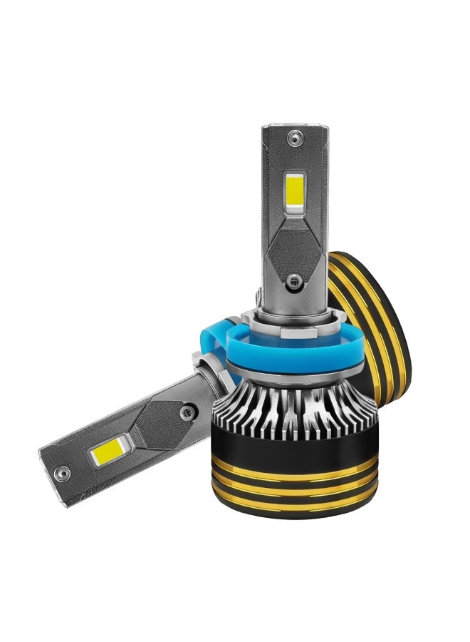 جولدن كامل مصابيح أمامية LED M8 Pro H11 من Golden Camel، بقوة 120 واط و15000 لومن، لون أبيض بارد 6500 كلفن، خالية من أخطاء CANBUS، سهلة التركيب والتشغيل، عمر افتراضي يصل إلى 30000 ساعة، أكثر سطوعًا بنسبة 500%، مدى إضاءة 150%، تبريد فائق، شعاع فائق التركيز - لجميع أنواع السيارات - Image 2