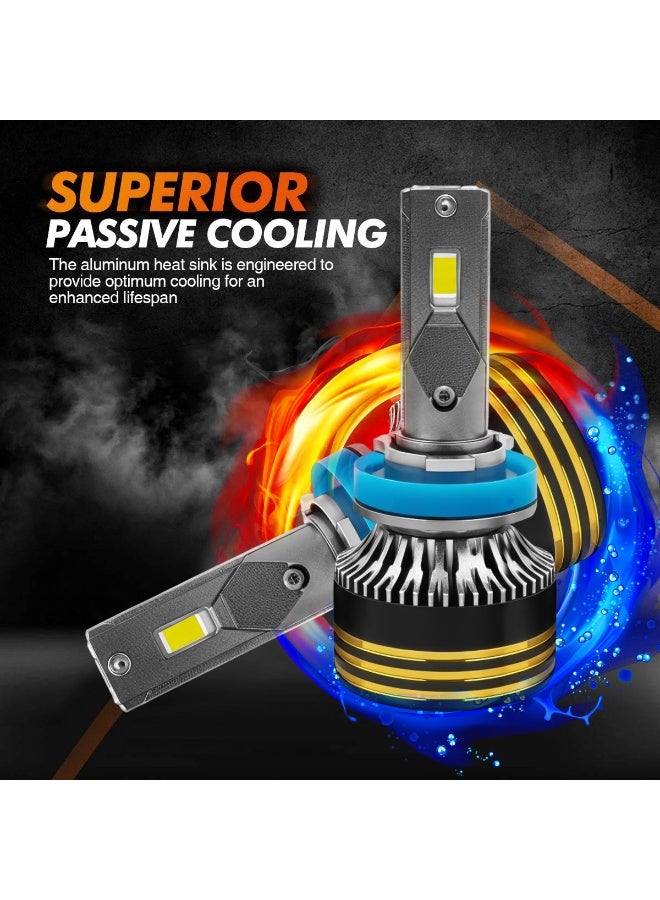 جولدن كامل مصابيح أمامية LED M8 Pro H11 من Golden Camel، بقوة 120 واط و15000 لومن، لون أبيض بارد 6500 كلفن، خالية من أخطاء CANBUS، سهلة التركيب والتشغيل، عمر افتراضي يصل إلى 30000 ساعة، أكثر سطوعًا بنسبة 500%، مدى إضاءة 150%، تبريد فائق، شعاع فائق التركيز - لجميع أنواع السيارات - Image 4