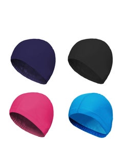 4-Pack Man Women Pure Color Nylon Spandex Fabric Swim Cap Swimming Cap Bathing Cap