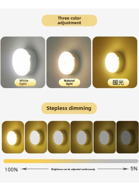 Two-color Button Smart Usb Charging Magnetic LED Night Light Wardrobe Lamp Cabinet Round Human Body Induction Lamp-Specifications:Button Two-color Adjustable Light Can Not Sense 86mm Without Switch