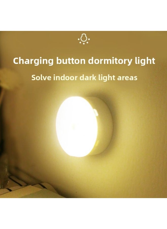 Two-color Button Smart Usb Charging Magnetic LED Night Light Wardrobe Lamp Cabinet Round Human Body Induction Lamp-Specifications:Button Two-color Adjustable Light Can Not Sense 86mm Without Switch