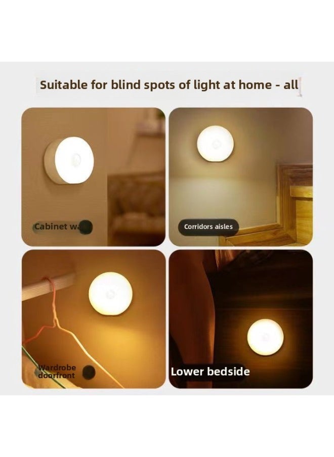 Two-color Button Smart Usb Charging Magnetic LED Night Light Wardrobe Lamp Cabinet Round Human Body Induction Lamp-Specifications:Button Two-color Adjustable Light Can Not Sense 86mm Without Switch