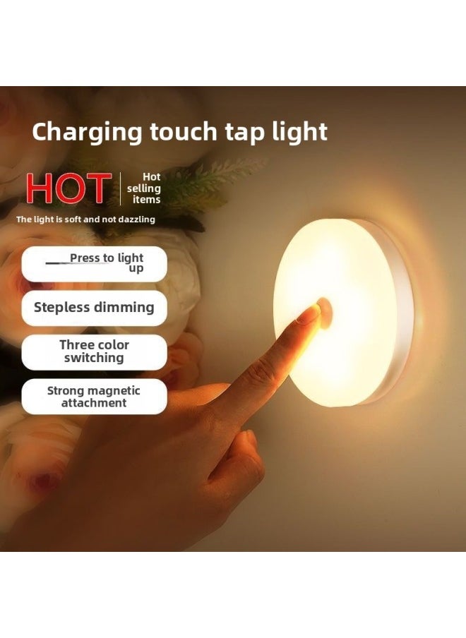 Two-color Button Smart Usb Charging Magnetic LED Night Light Wardrobe Lamp Cabinet Round Human Body Induction Lamp-Specifications:Button Two-color Adjustable Light Can Not Sense 86mm Without Switch