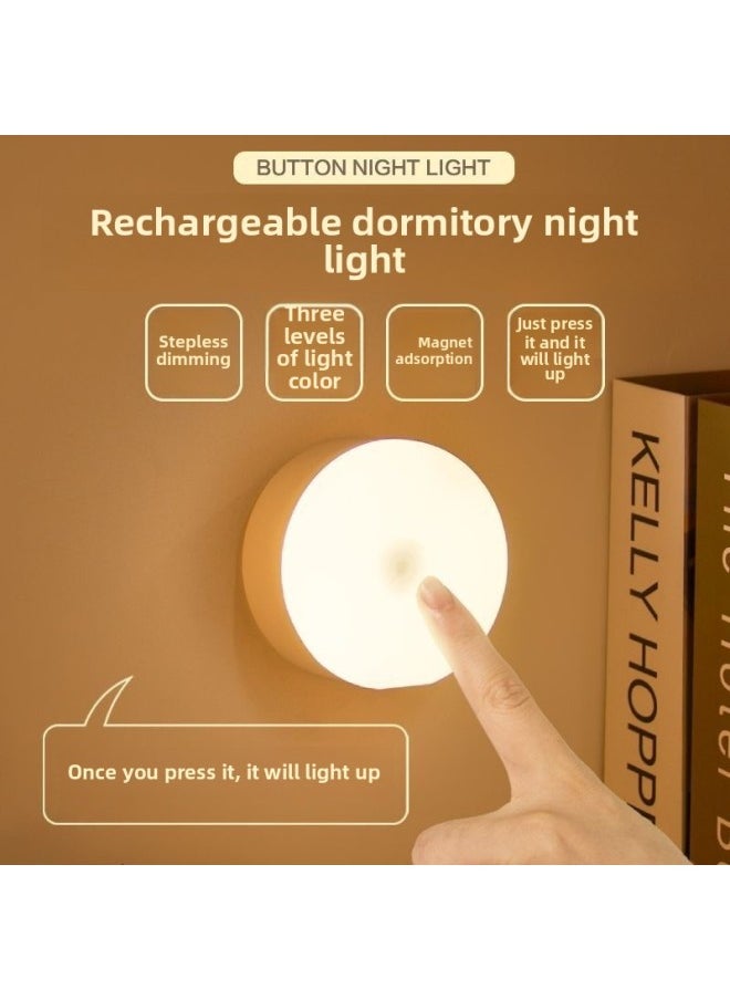 Two-color Button Smart Usb Charging Magnetic LED Night Light Wardrobe Lamp Cabinet Round Human Body Induction Lamp-Specifications:Button Two-color Adjustable Light Can Not Sense 86mm Without Switch