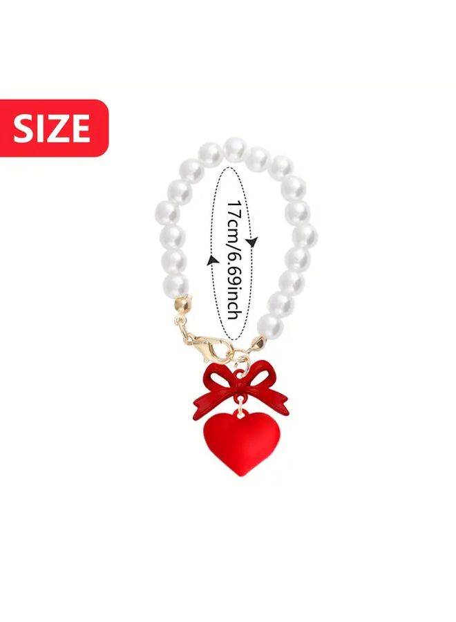 White Bow And Heart Charms With Faux Pearl Accents For Tumblers Water Bottles Keys - Image 3