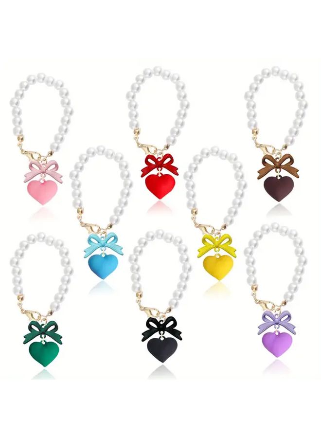 White Bow And Heart Charms With Faux Pearl Accents For Tumblers Water Bottles Keys - Image 1